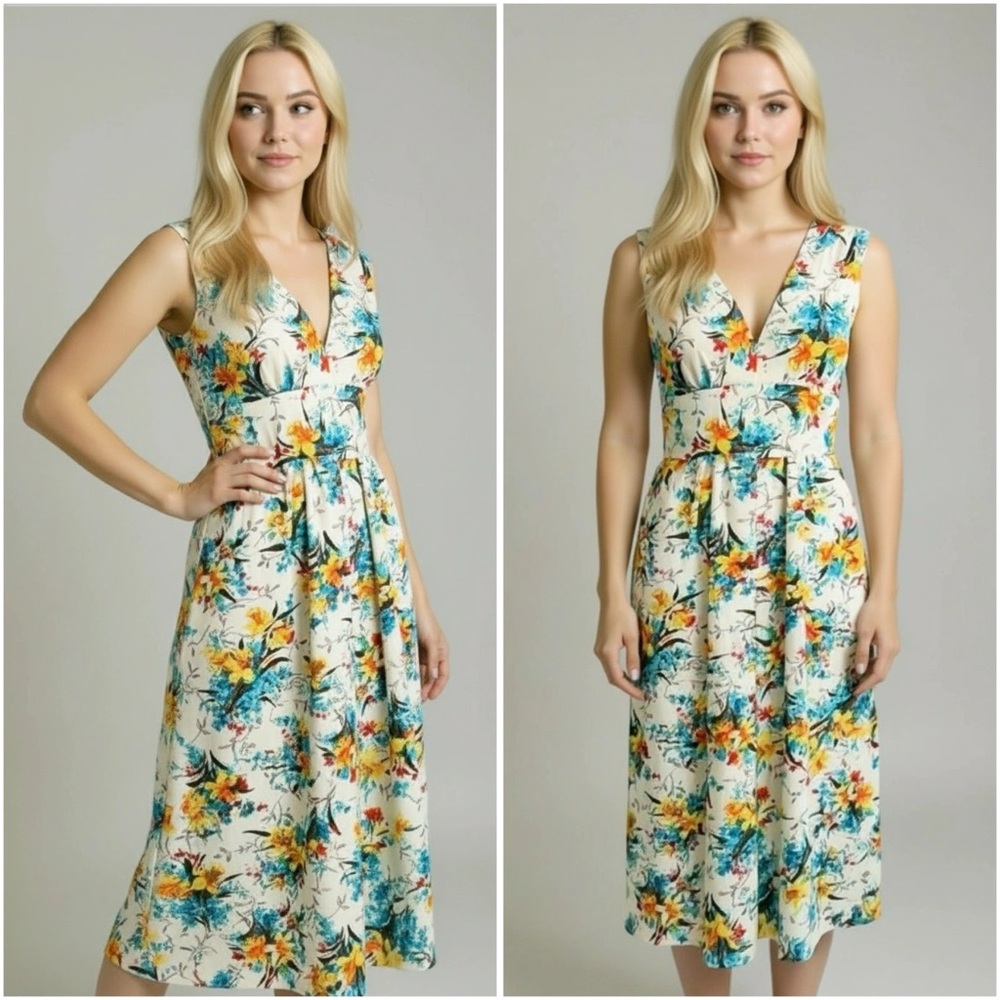 Handmade Vintage 70's Boho Hippie V-Neck Floral Sleeveless Maxi Dress